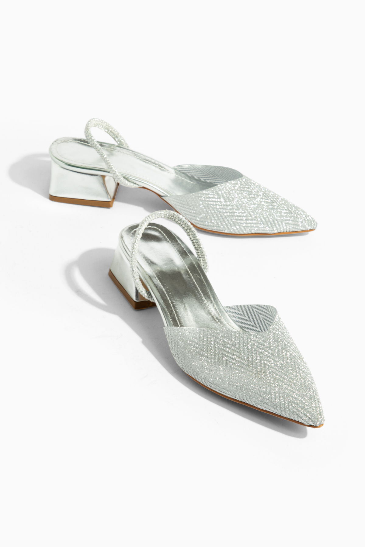 Silver Silver Short Heel Pointed Toe Classic Shoes