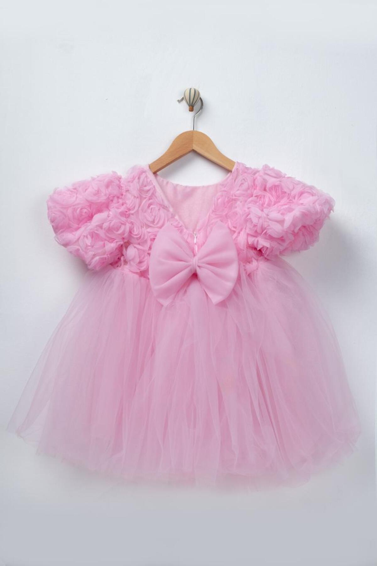 FURYATEX Kız Çocuk Çiçekli Tül Prenses Elbise – 3D Gül Aplikeli Doğum Günü Özel Gün Parti Elbisesi fotoğrafı 7 (önizleme)