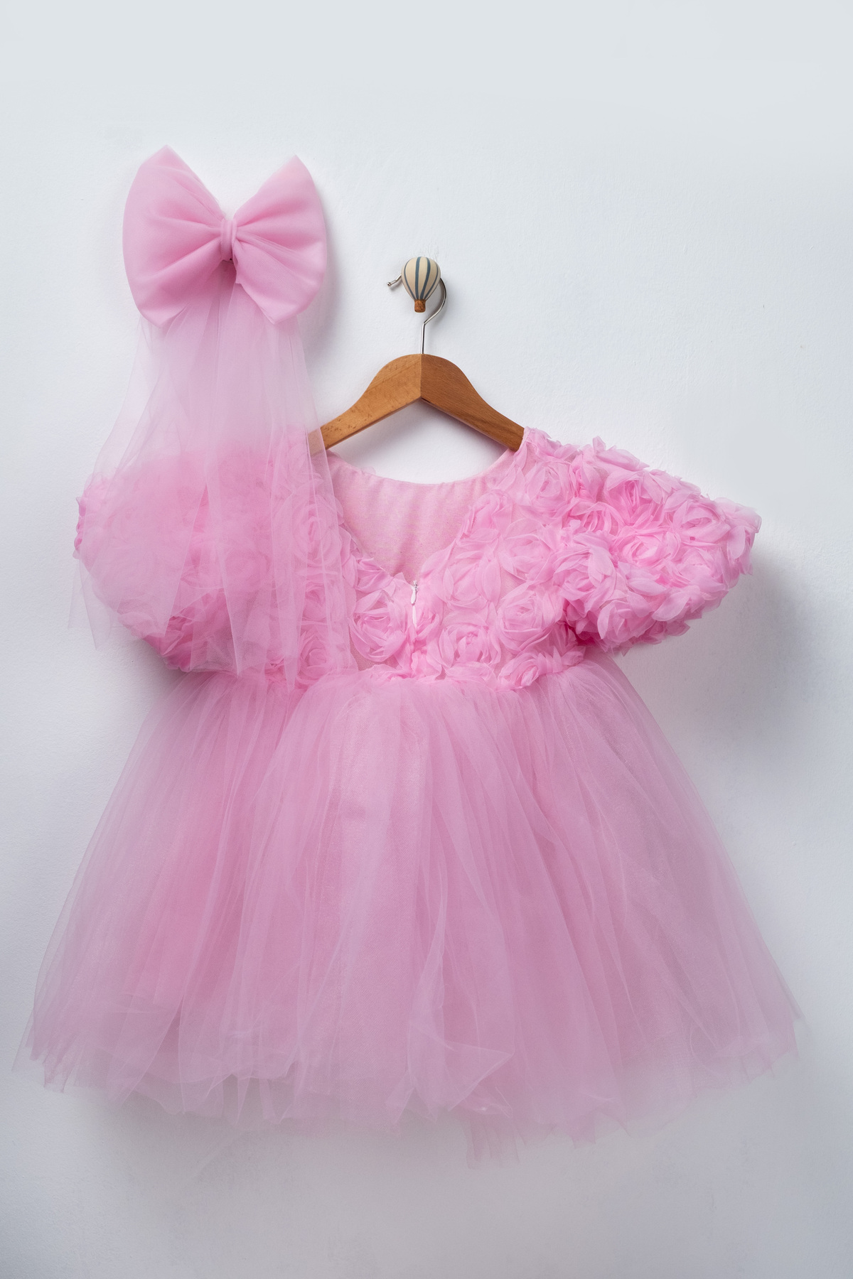 FURYATEX Kız Çocuk Çiçekli Tül Prenses Elbise – 3D Gül Aplikeli Doğum Günü Özel Gün Parti Elbisesi fotoğrafı 3 (önizleme)