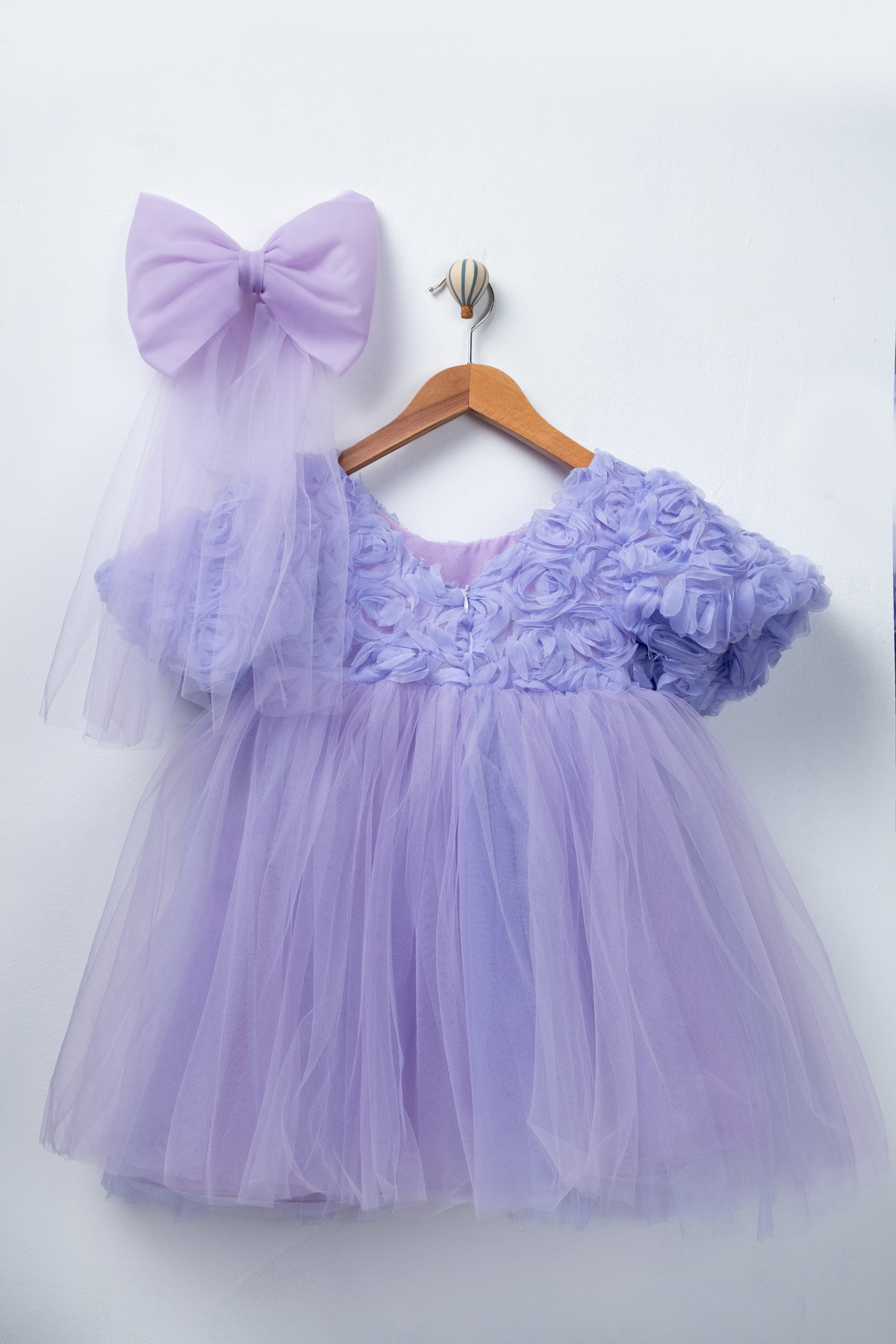 FURYATEX Kız Çocuk Çiçekli Tül Prenses Elbise – 3D Gül Aplikeli Doğum Günü Özel Gün Parti Elbisesi fotoğrafı 3 (önizleme)