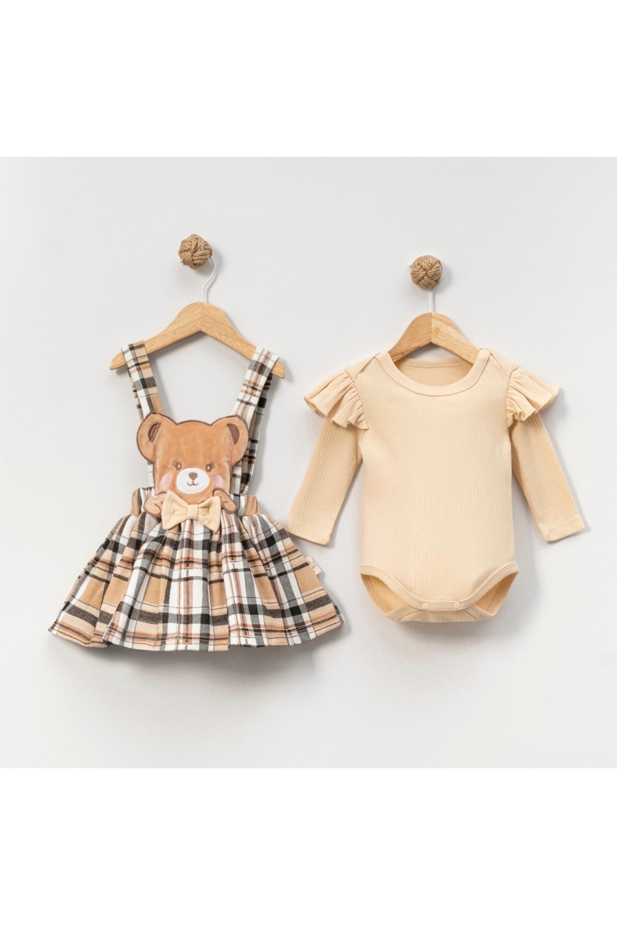 UmBaby Kız Bebek Ayıcıklı Ekose Elbise Çıtçıtlı Body Takım Bayramlık fotoğrafı 4 (önizleme)