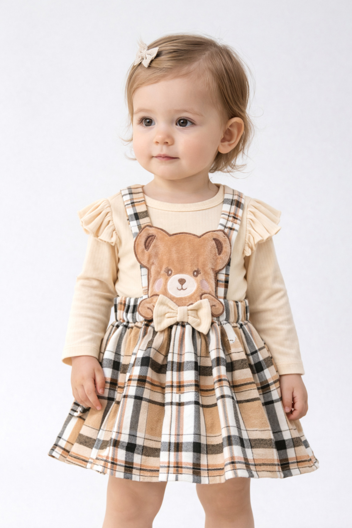 UmBaby Kız Bebek Ayıcıklı Ekose Elbise Çıtçıtlı Body Takım Bayramlık fotoğrafı 2 (önizleme)