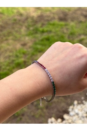 Amora Perla Jewelry 925 Ayar Gümüş 2,25 MM Renkli Taşlı Su Yolu Bileklik – Gö...