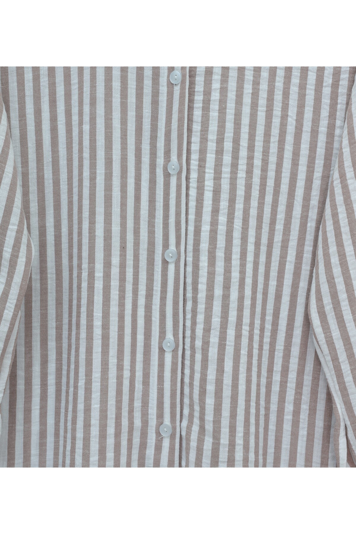 MissRunin  Boydan Düğmeli çizgili Keten Gömlek - Görsel 3