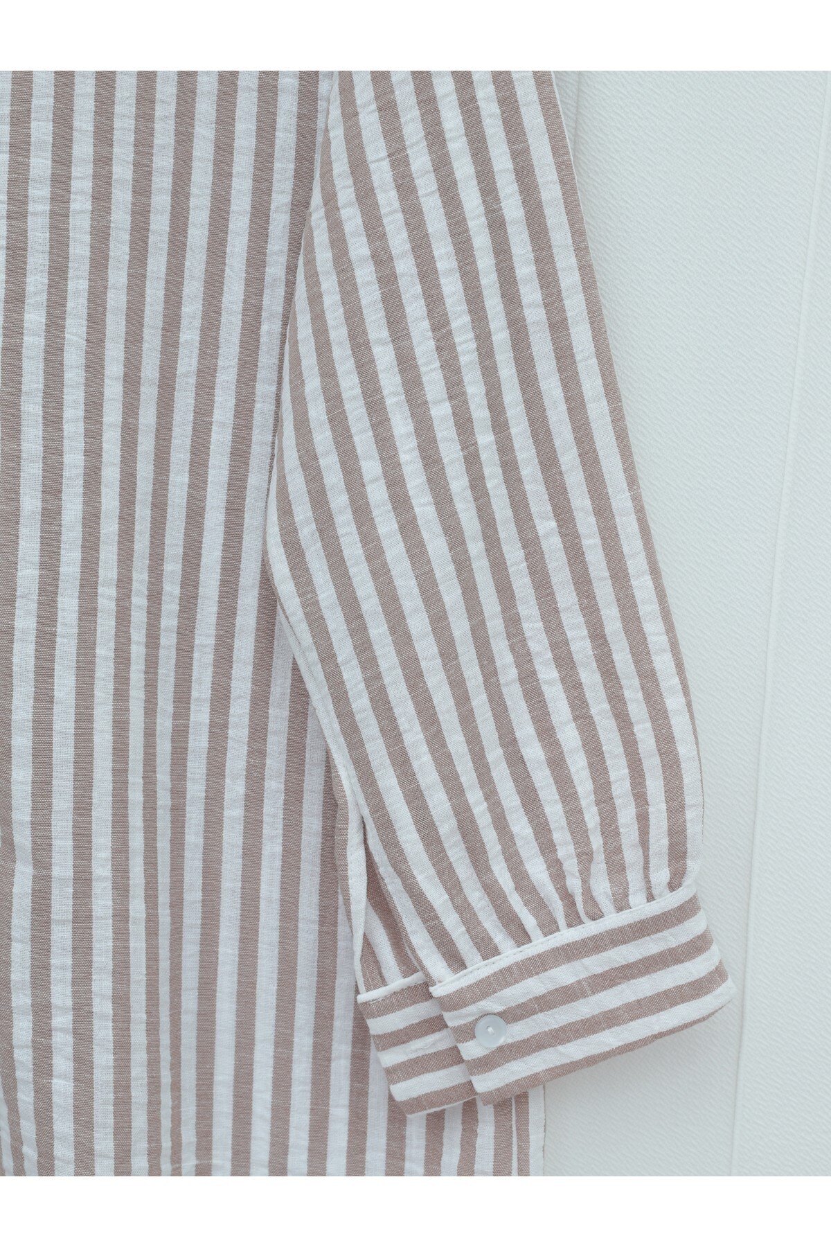 MissRunin  Boydan Düğmeli çizgili Keten Gömlek - Görsel 4