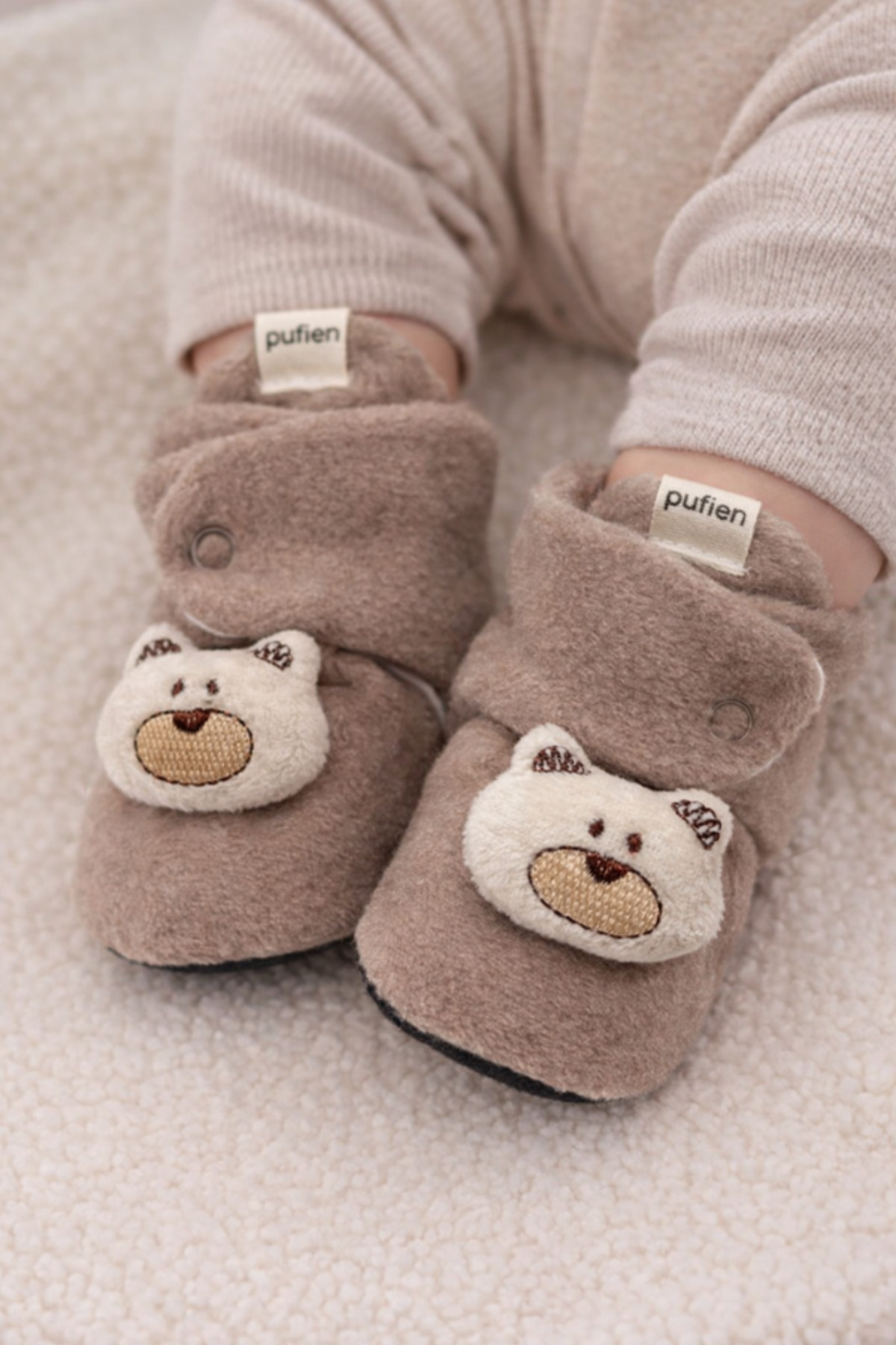 pufien Bebek Pandufu, Peluş Oyuncaklı Bebek Ev Ayakkabısı, Kaydırmaz Tabanlı, 100% Pamuk Astarlı fotoğrafı 5 (önizleme)