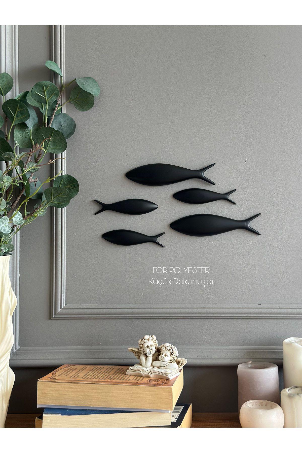 5-Piece Set Black Fish Wall Accessory Trinket/Wall Combination/Home-Office Decoration
