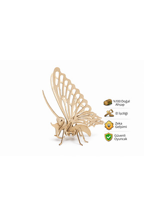 MARSWOODART Ahşap 3D Puzzle Kelebek – Montessori Zeka Oyuncağı