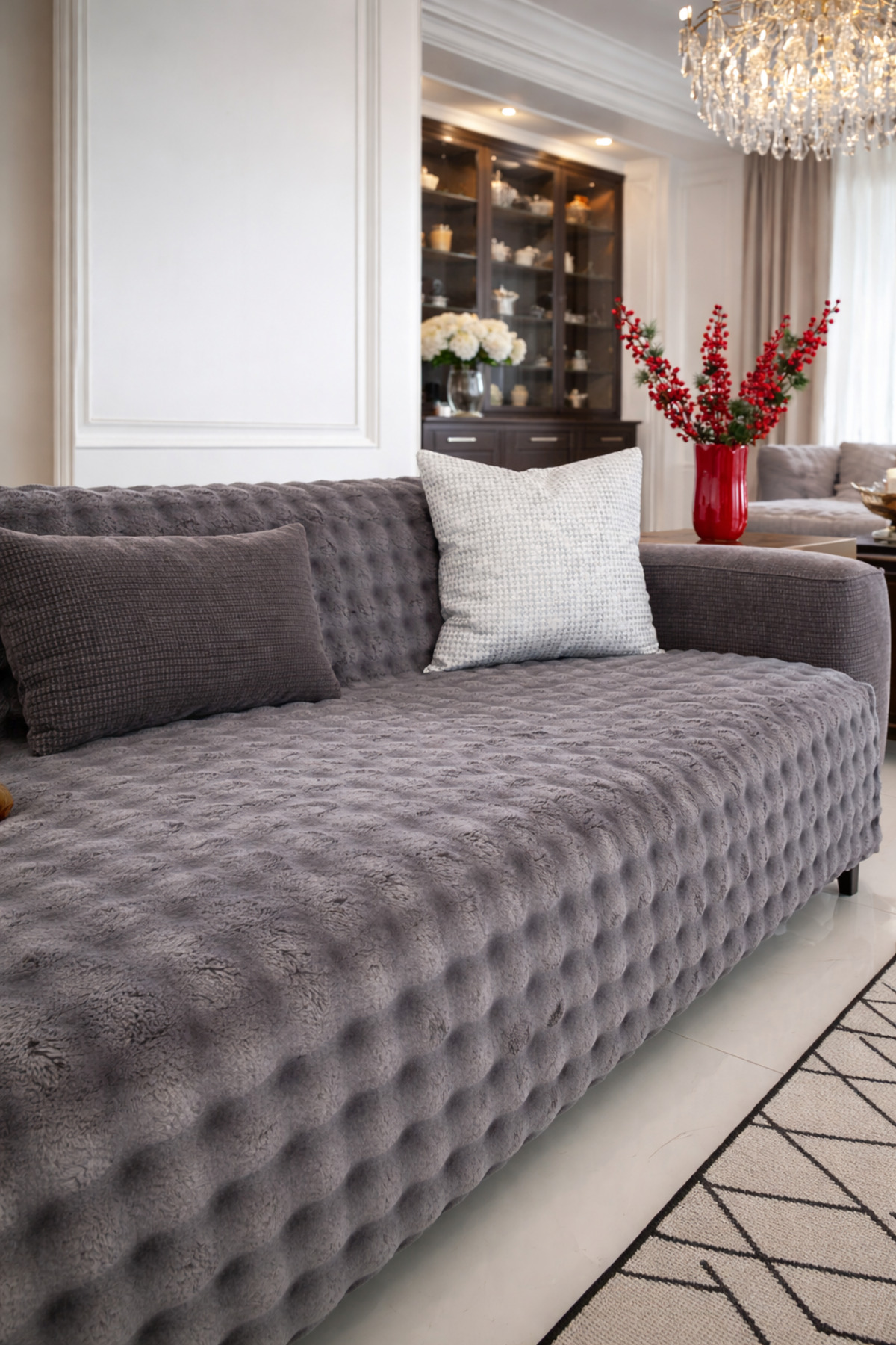 Plush Seat Cover 175x215 cm bubble anthracite – Non-slip Sofa Cover, Sofa Cover