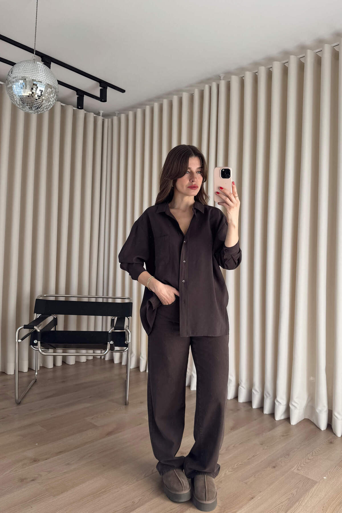 Sue Store  Kahverengi Oversize Modal Kumaş Gömlek - Görsel 4