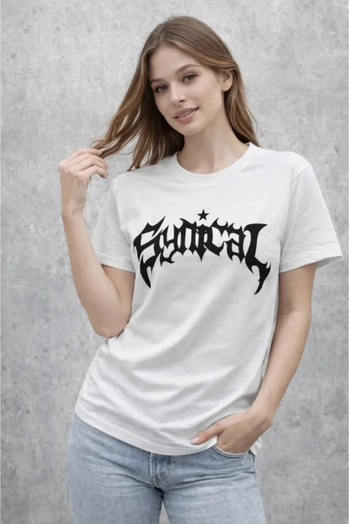 Bisiklet Yaka Ön Baskılı Kısa Kollu Tişört Streetwear Günlük Basic Pamuklu T-shirt - Be alternatif görünüm
