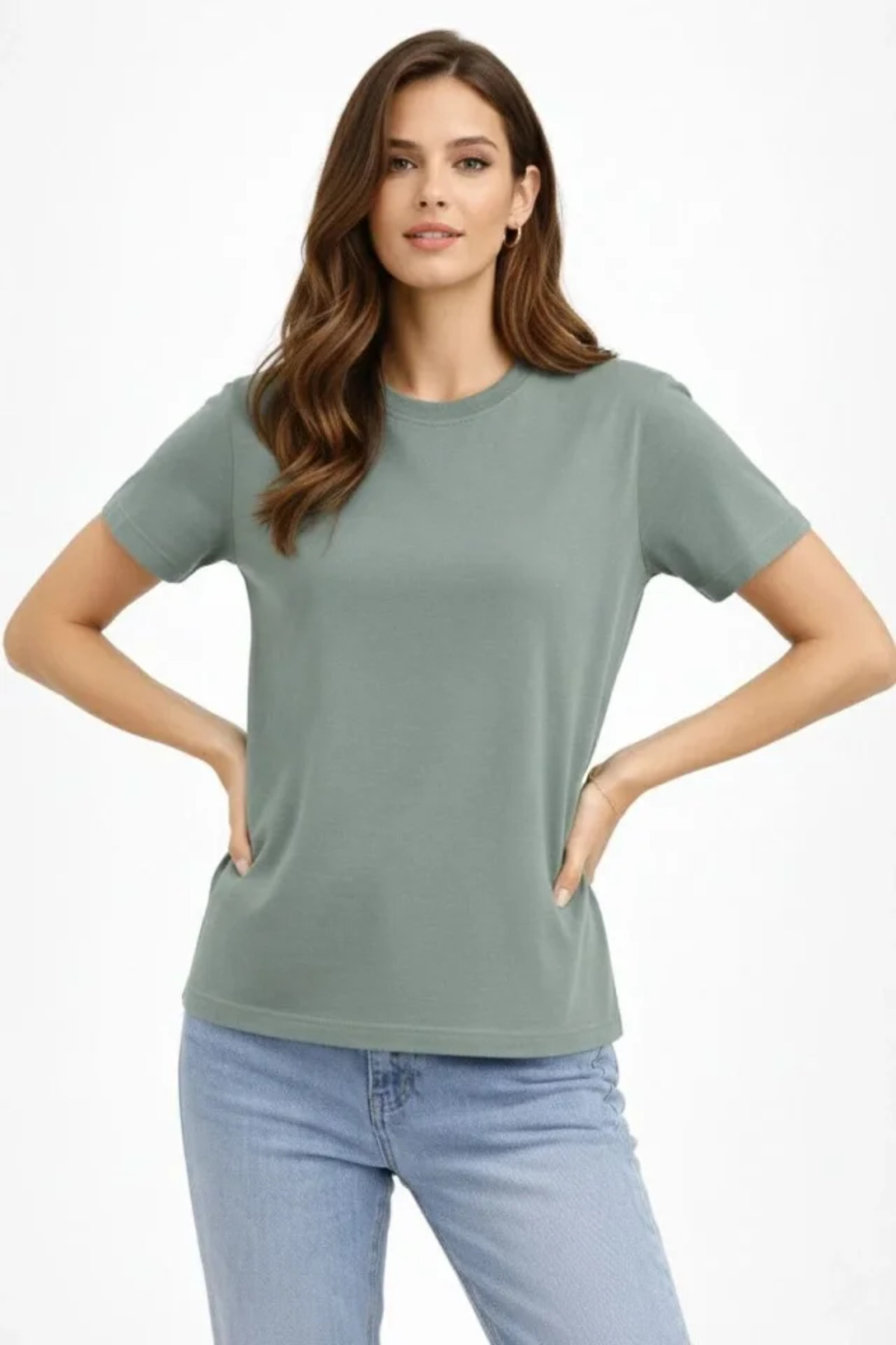 Bisiklet Yaka Tişört Regular Kalıp Basic Pamuklu Günlük Kullanım T-shirt - Mint Yeşili alternatif görünüm