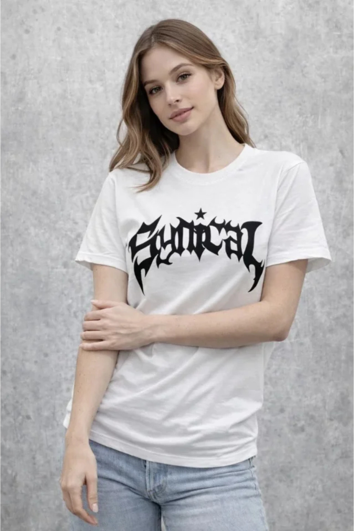 Bisiklet Yaka Ön Baskılı Kısa Kollu Tişört Streetwear Günlük Basic Pamuklu T-shirt - Be