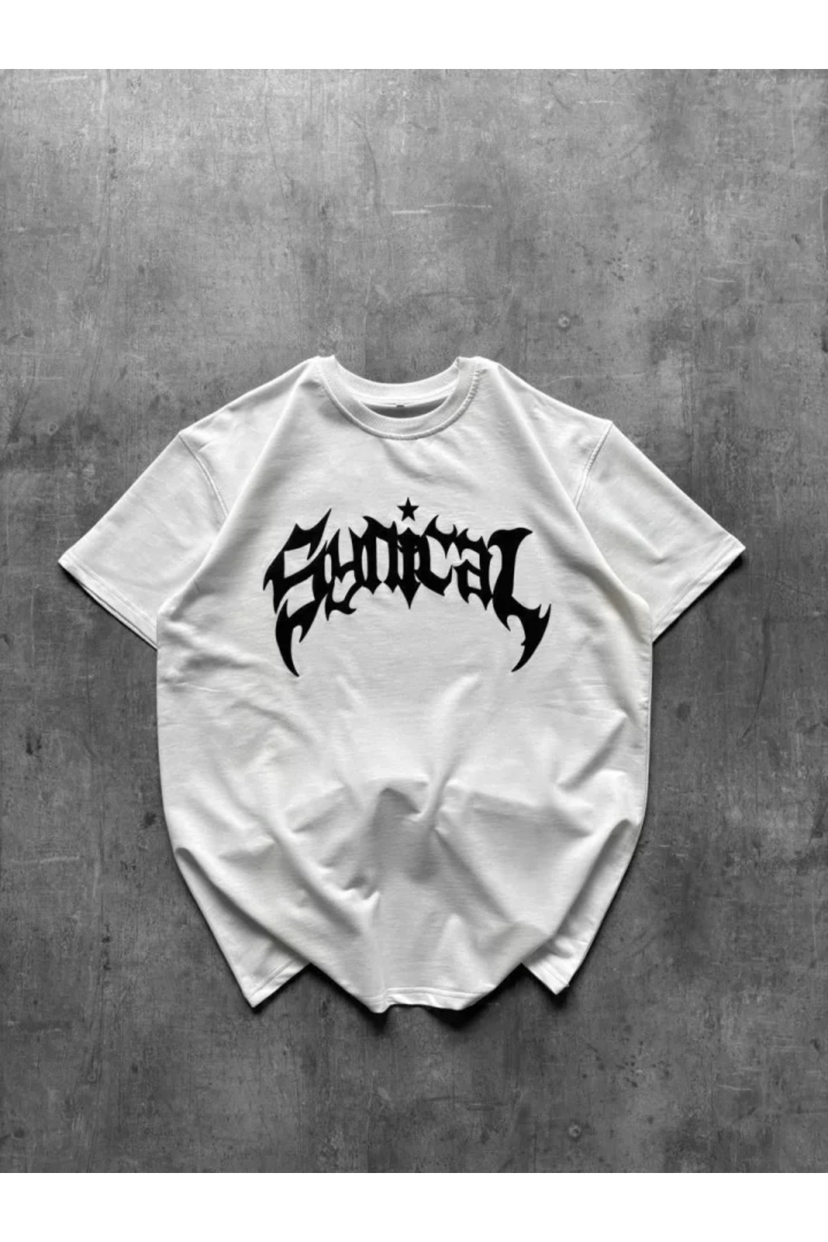 Bisiklet Yaka Ön Baskılı Kısa Kollu Tişört Streetwear Günlük Basic Pamuklu T-shirt - Be