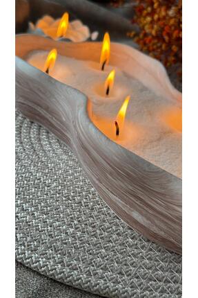 MYELFA Asimetrik Mermer Desenli Kasede Dekoratif İnci Tozu Mum