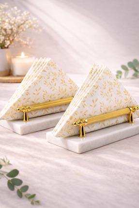 Sarıkaya Granit Mermer Gold Kulplu Peçetelik 2 adet