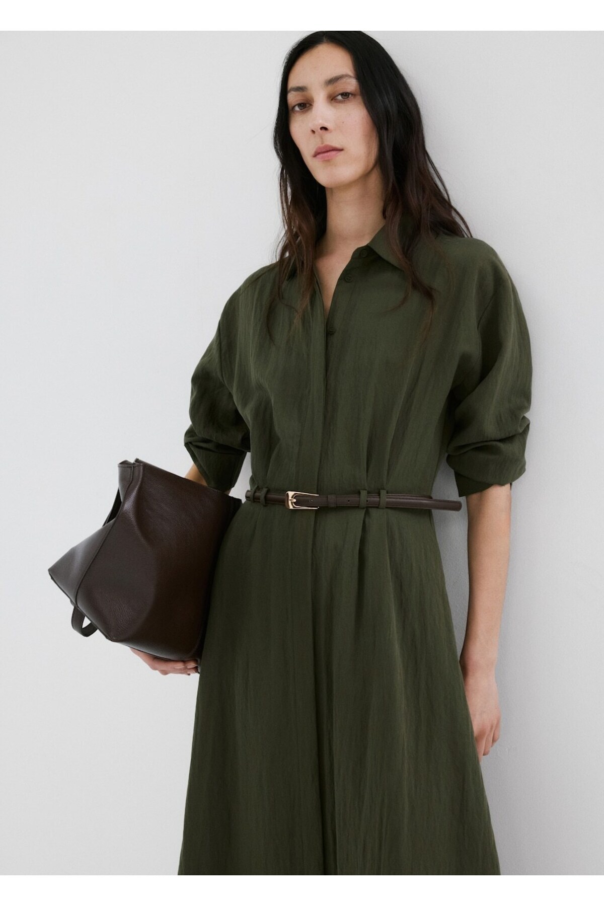 MANGO  Kemerli lyocell gömlek elbise - Görsel 6