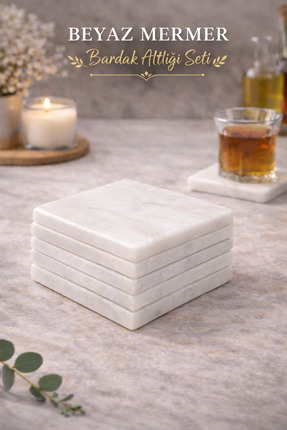 Sarıkaya Granit Gerçek Mermer Bardak Altlığı 5'li Set 2cm 8X8