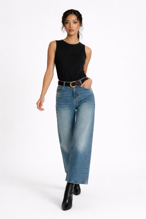 ESOLLİE BOUTİQ Mavi Yüksel Bel Palazzo Jean