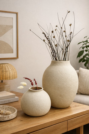NORELUX İkili Dekoratif Vazo Seti – NOVA & TERRA Doğal Dokulu Modern Minimal ...