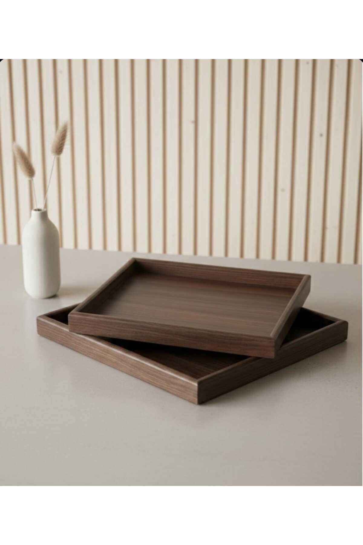 2-Piece Luxury Bamboo Wooden Tray Set (25 x 35) & (20 x 30) DARK BROWN