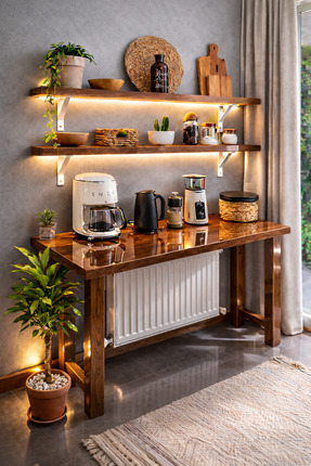 PREMIUM HOME DEKOR 60 X 120 + 2 RAF DOĞAL AHŞAP ÇİFT KAT VERNİKLİ BAR/KAHVE K...