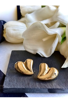 Merishe Jewerly Gold Kalp Bombeli Parlak Çivili Küpe