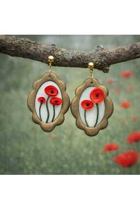 Nacreous Arts Scarlet Blossom Cameo El Yapımı Özel Tasarım Kırmızı Çiçekli Vi...