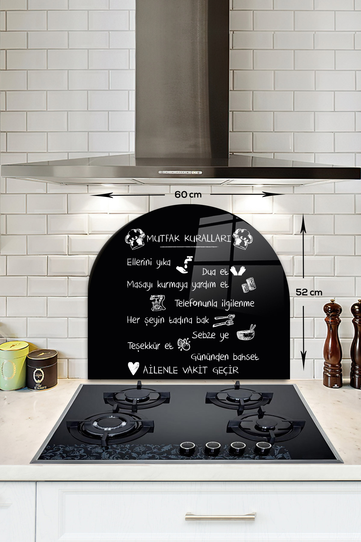 Protector Behind Glass Hob | Oval Shaped | Kitchen Rules- Black | 52cm X 60cm