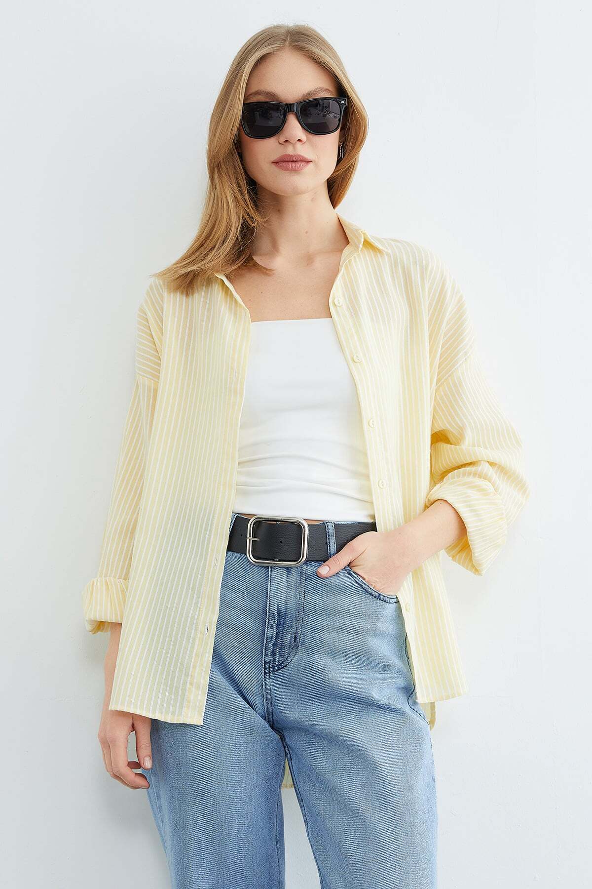 Fullamoda  Çizgili Arkası Uzun Oversize Gömlek