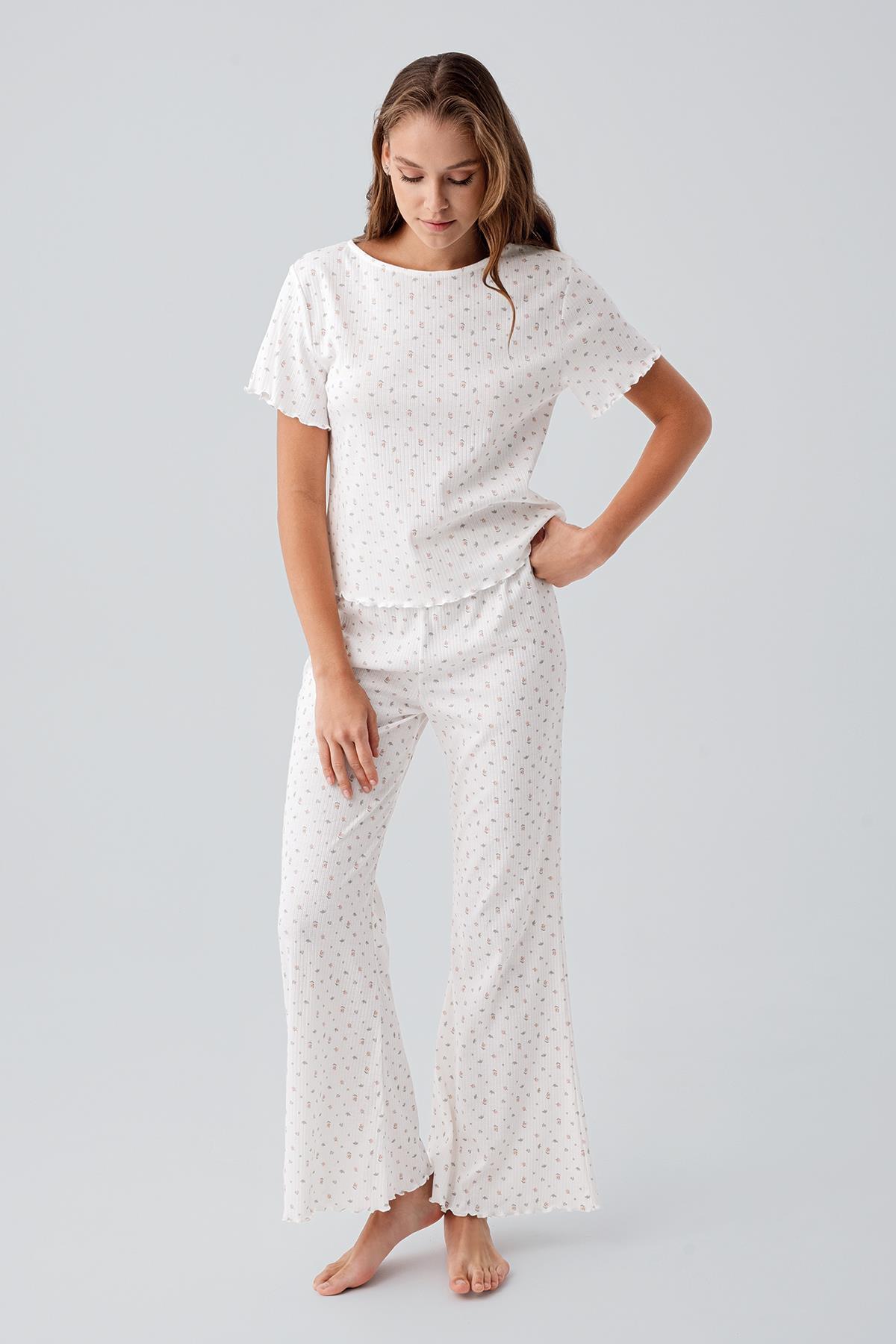 Artış Short Sleeve Floral Patterned 100% Cotton Pajama Set