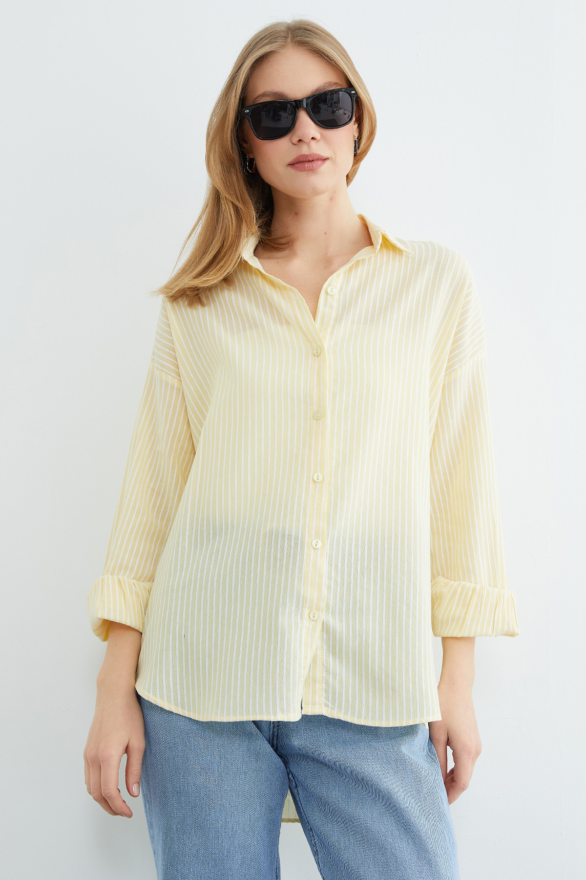 Fullamoda  Çizgili Arkası Uzun Oversize Gömlek - Görsel 5