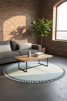 WOOF HOME Comfort Yuvarlak Ponpon Saçaklı Peluş Halı(Yatak Odası- Çocuk Odası...