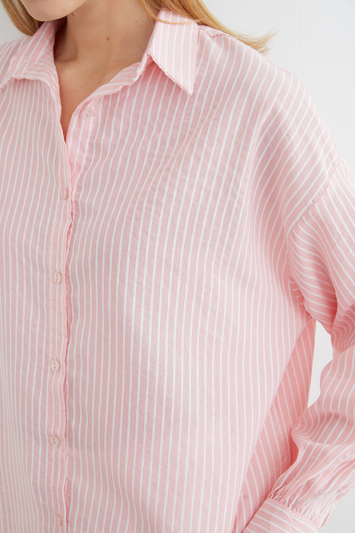 Fullamoda  Çizgili Arkası Uzun Oversize Gömlek - Görsel 6