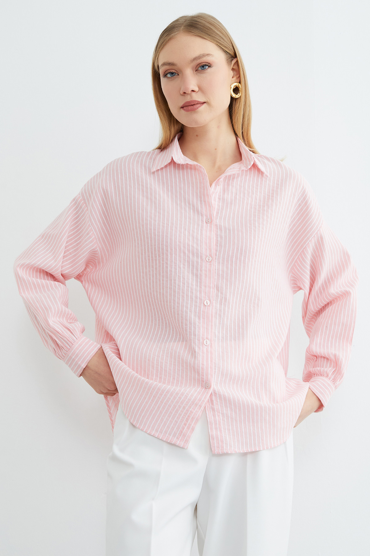 Fullamoda  Çizgili Arkası Uzun Oversize Gömlek - Görsel 5