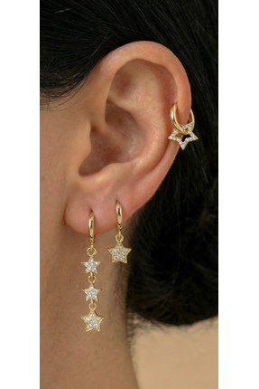 AccessoriesCınCık Kararmaz Çelik Küpe Paslanmaz Suya Dayanıklı Yıldız 3'Lü Küpe