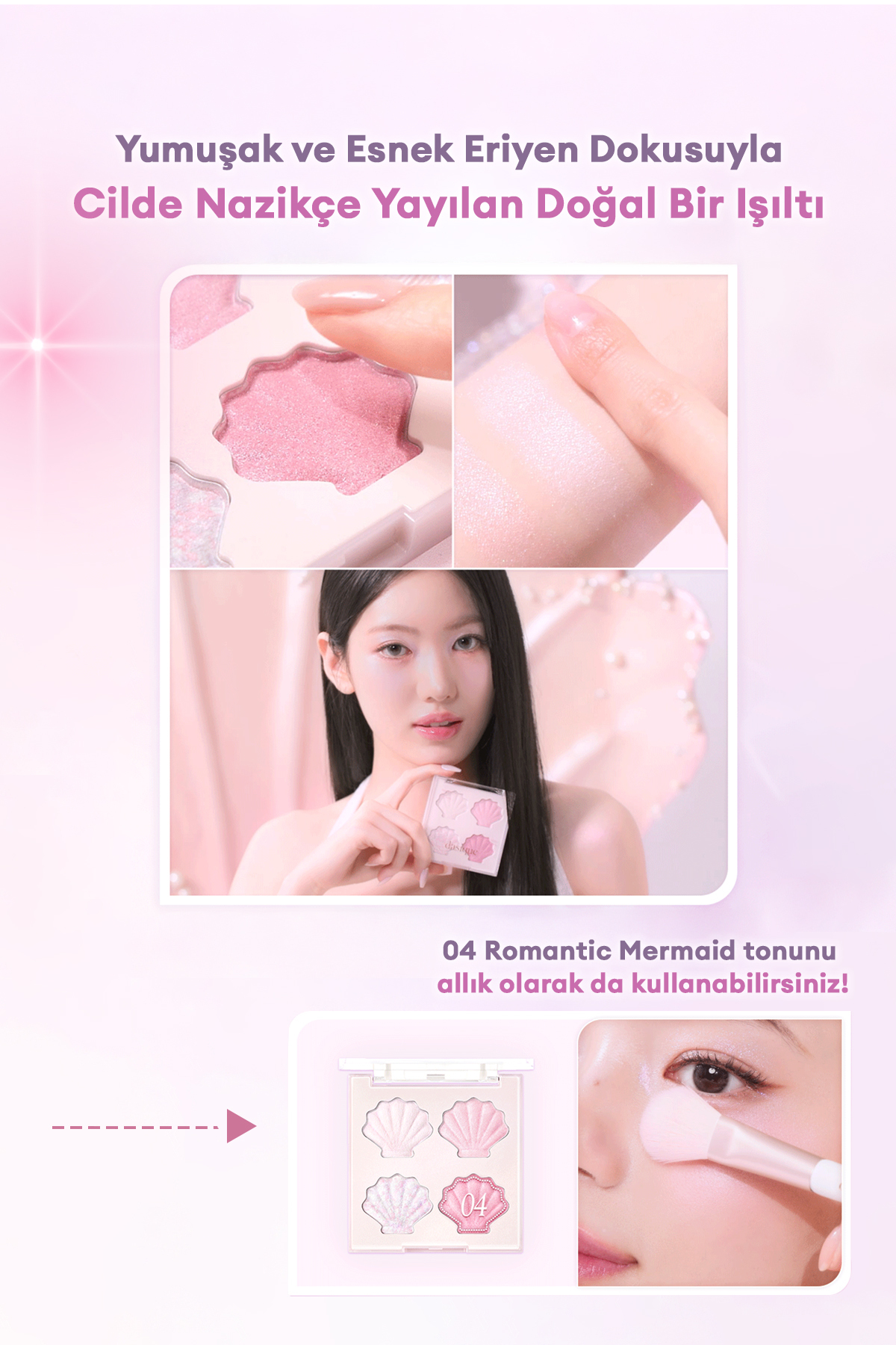 پالت هایلایتر Shine Glowy شماره 01 Twinkle Mermaid - هایلایتر ژلی با درخشندگی چند بعدی — صورتی 9039 — تصویر 5 از 9