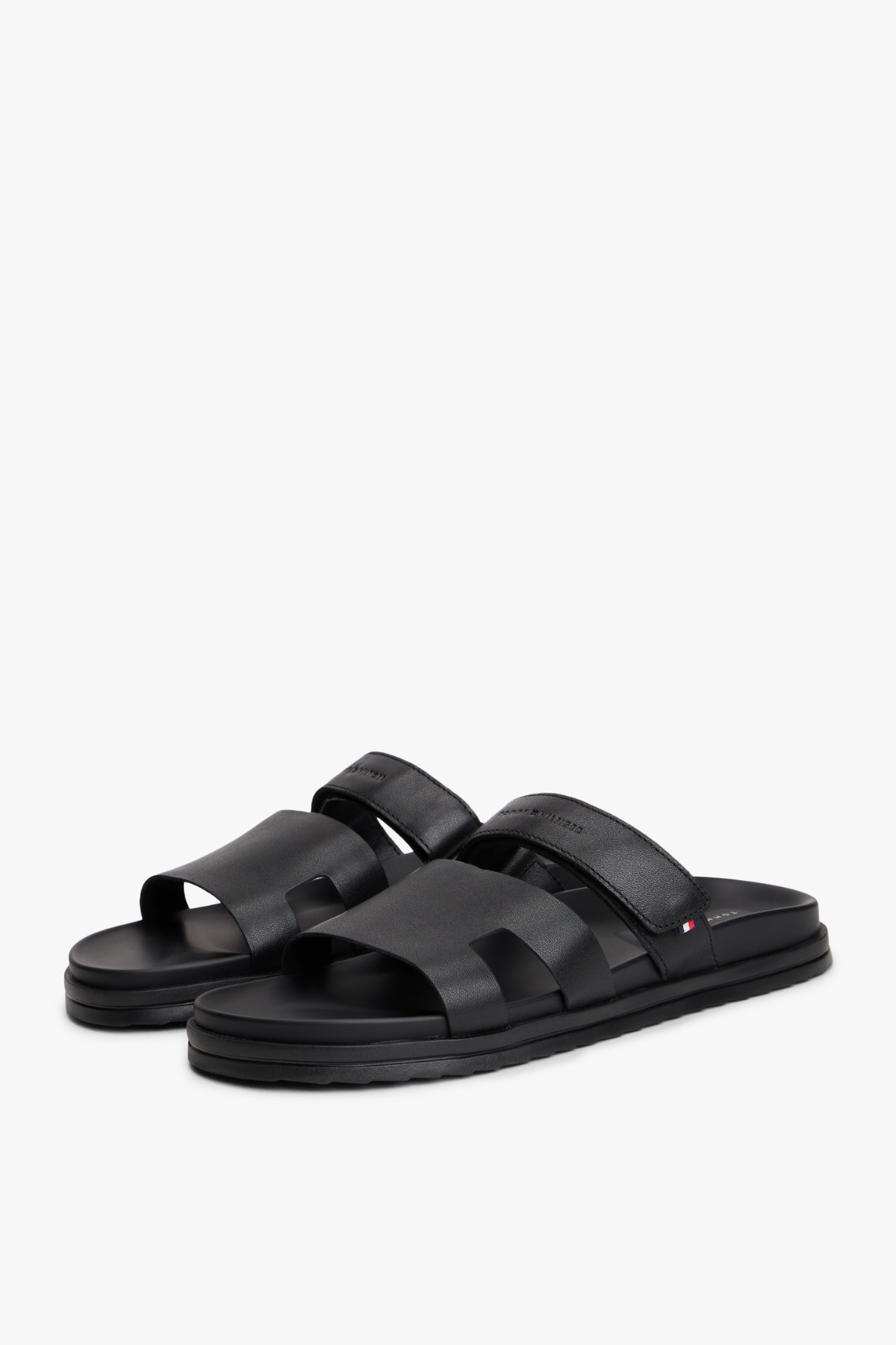 Tommy Hilfiger Erkek Ayarlanabilir Premium Siyah Deri Sandalet görsel 2