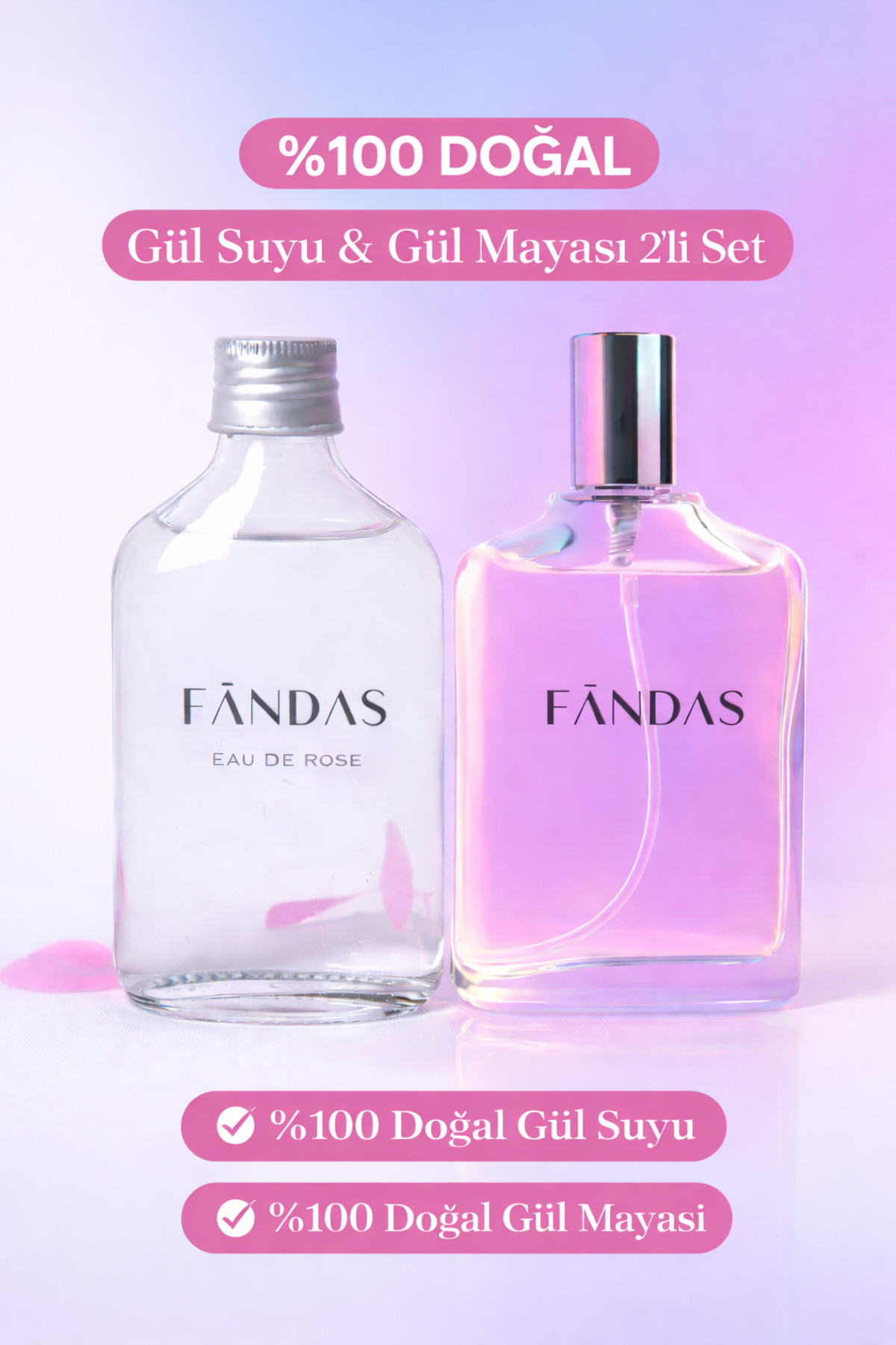 FANDAS ست دو تکه آب گل رز و مخمر گل رز - بدون الکل، ۱۰۰٪ طبیعی خالص — rosewaterandyeast2piece