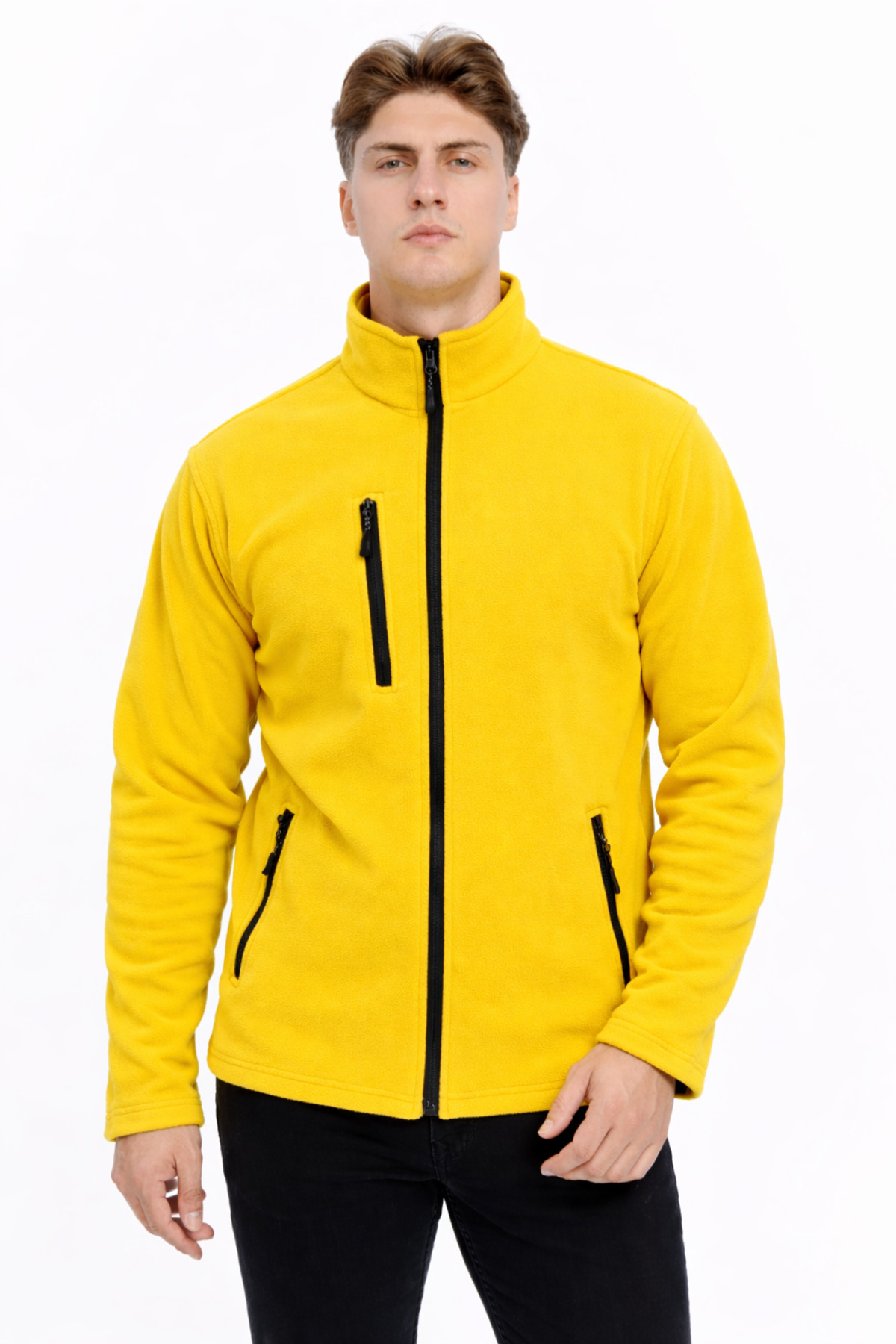 Erkek Polar Ceket Tam Fermuarlı 3 Cepli — زرد POLAR-G-S-Y