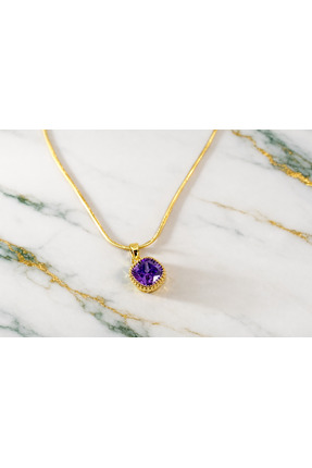 MERVAN TAKI Altın Renk Çelik Mor Taşlı Kadın Kolye