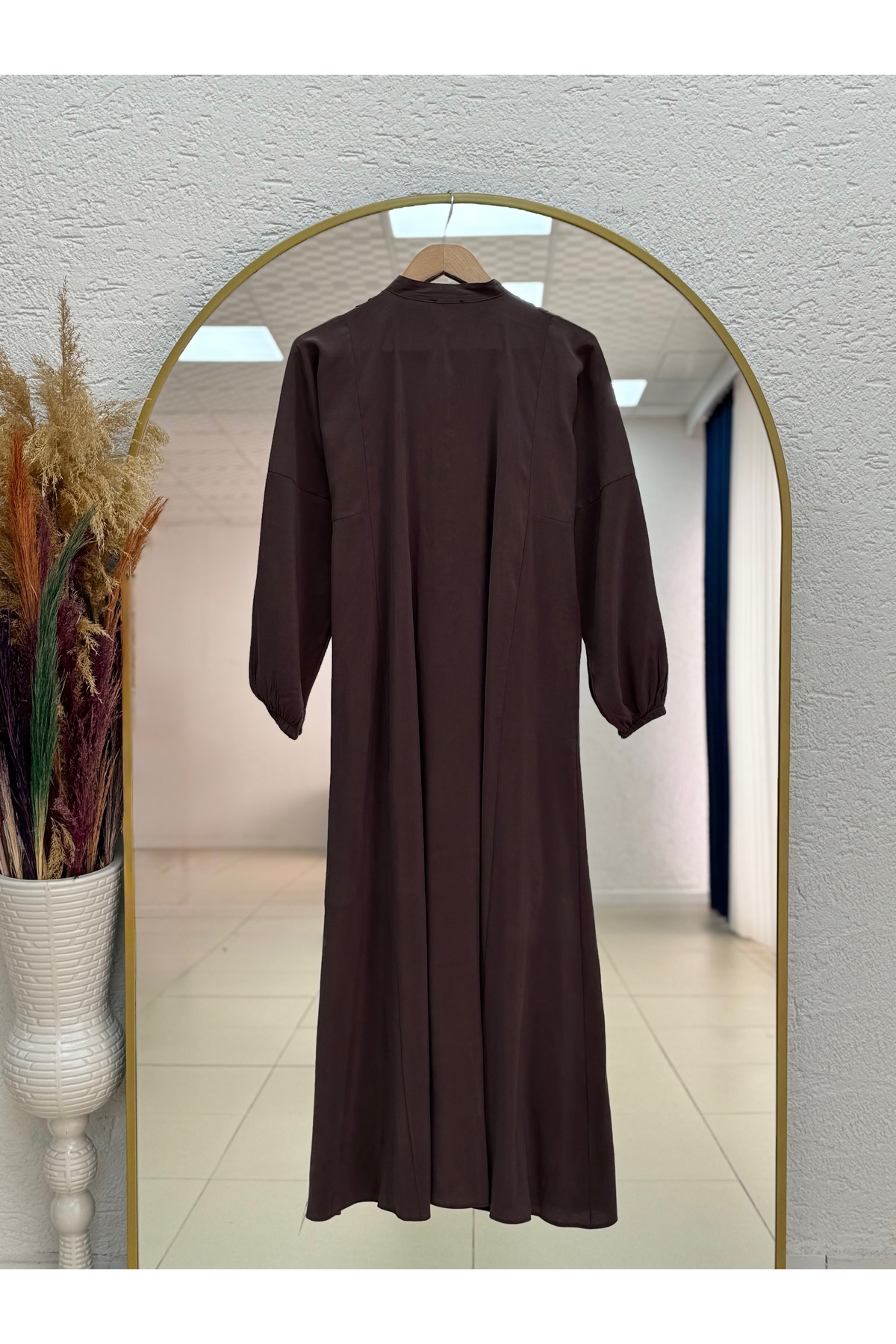 MİHRA STORE  Nursel Nervürlü Biyeli Modal Elbise-ZN2094 Kahve - Görsel 5