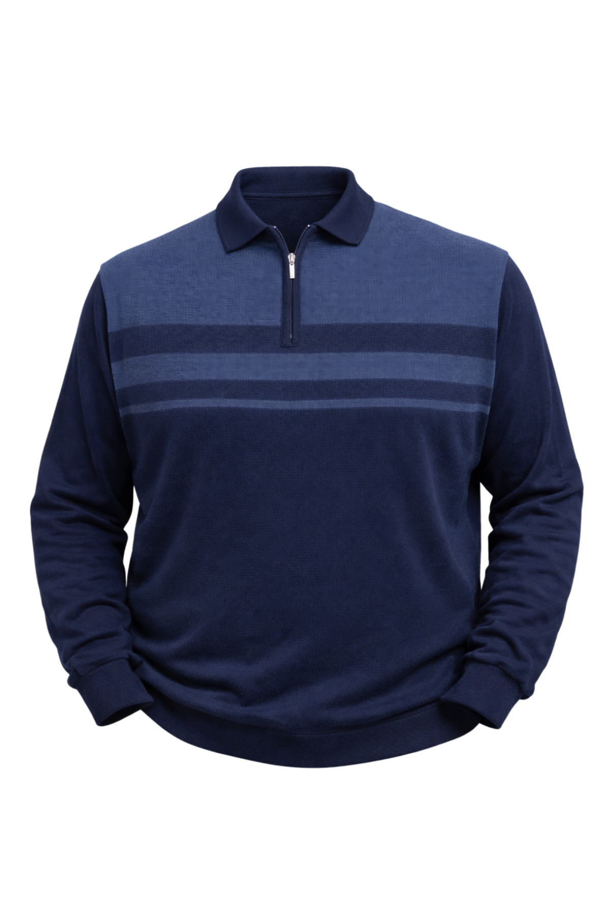 BattalModa Erkek Büyük Beden Lacivert Polo Yaka Çizgili Fermuarlı Triko Kazak 3XL-4XL-5XL-6XL görsel 4
