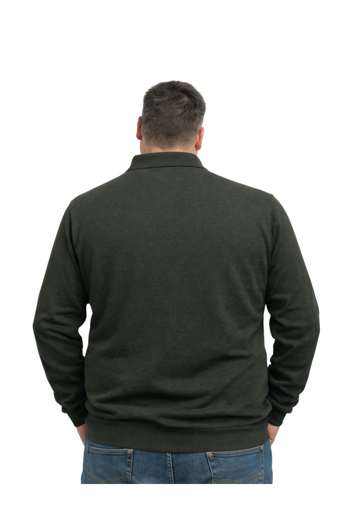 BattalModa Erkek Büyük Beden Haki Polo Yaka Çizgili Fermuarlı Triko Kazak 3XL-4XL-5XL-6XL görsel 3