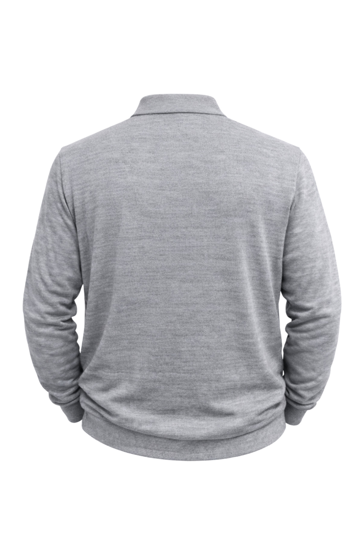 BattalModa Erkek Büyük Beden Gri Polo Yaka Çizgili Fermuarlı Triko Kazak 3XL-4XL-5XL-6XL görsel 5