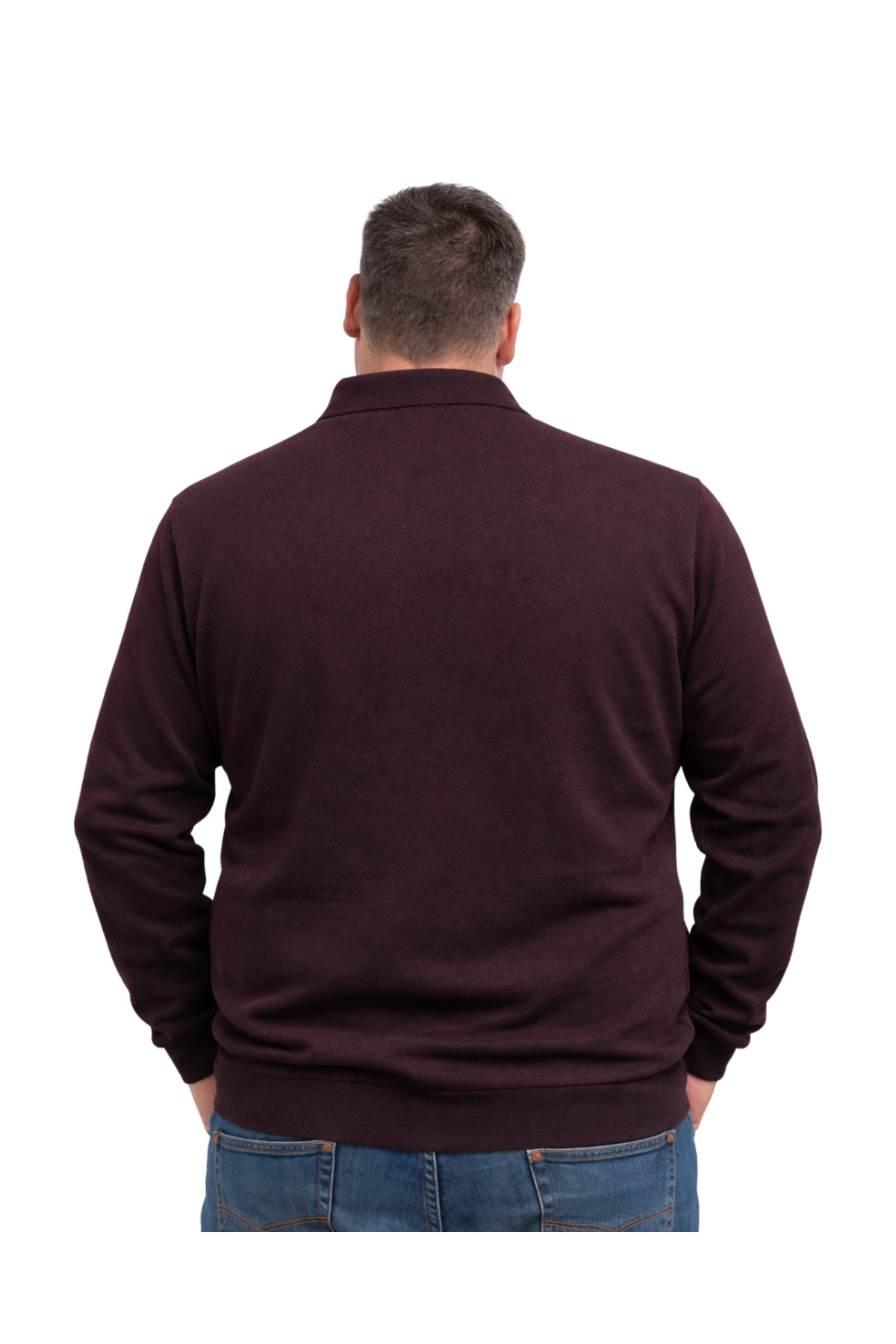 BattalModa Erkek Büyük Beden Bordo Polo Yaka Çizgili Fermuarlı Triko Kazak 3XL-4XL-5XL-6XL görsel 3