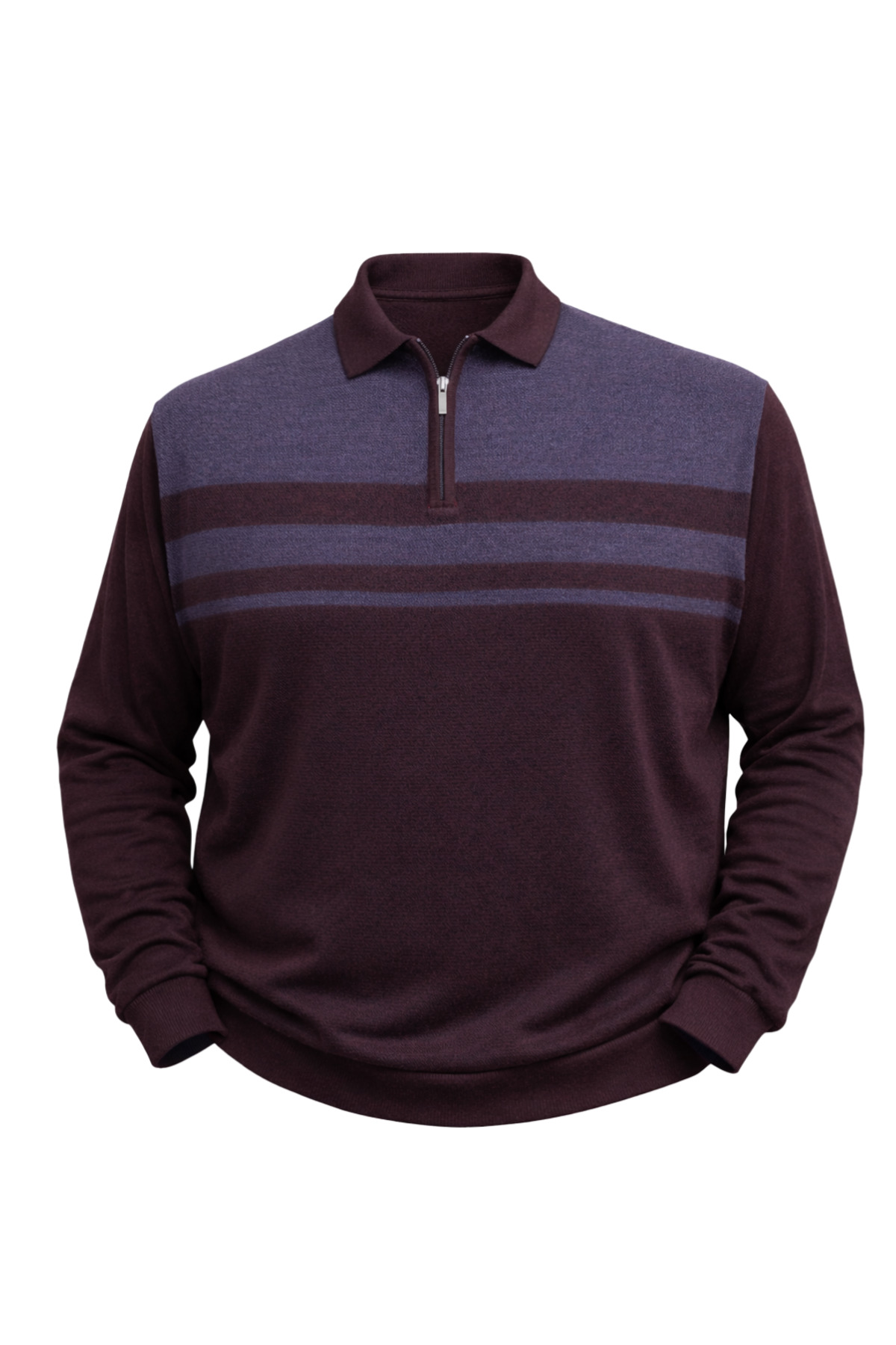 BattalModa Erkek Büyük Beden Bordo Polo Yaka Çizgili Fermuarlı Triko Kazak 3XL-4XL-5XL-6XL görsel 4