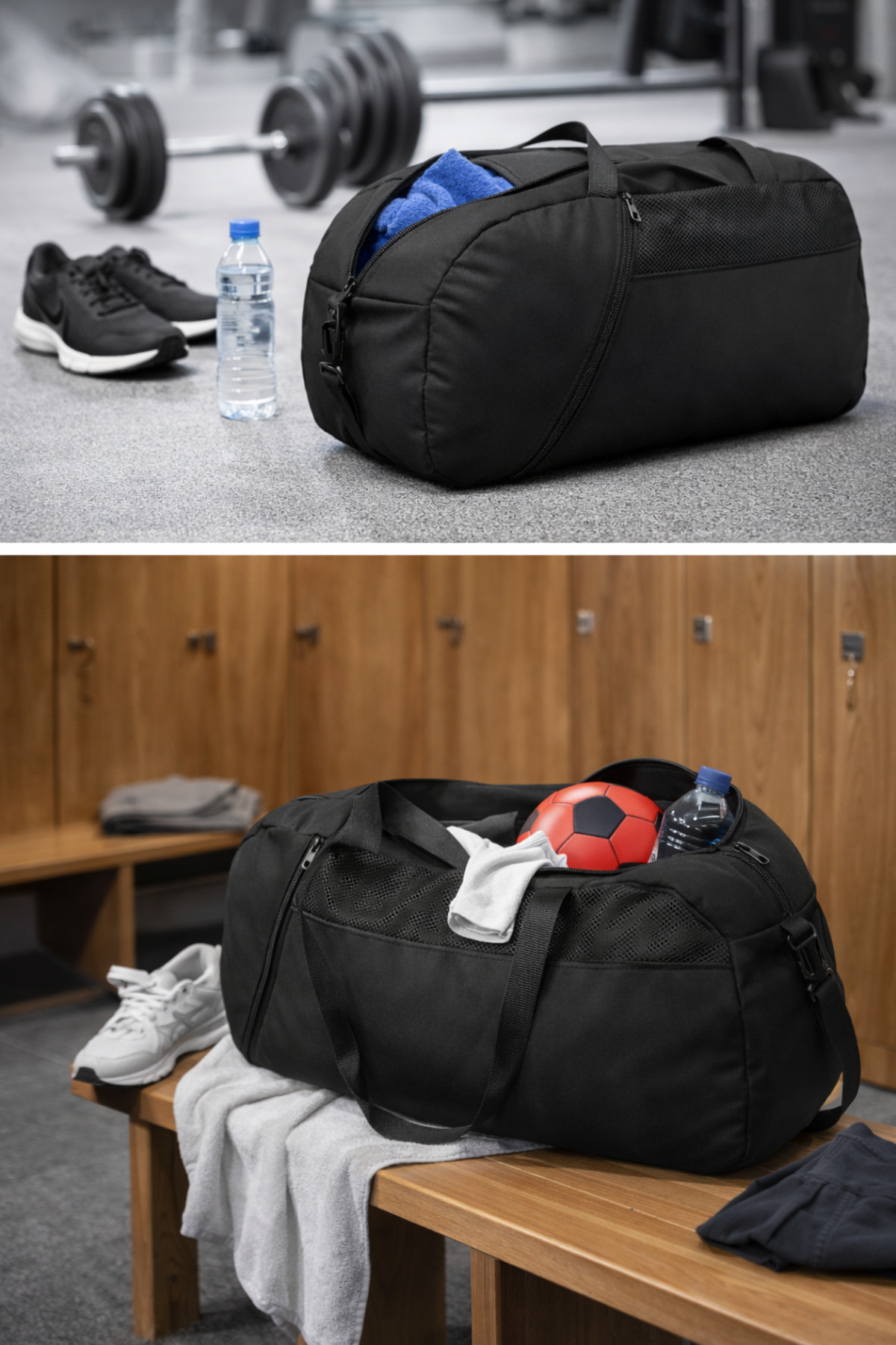 KAFF  2'li Siyah Önü Cepli Ayarlanabilir Omuz Askılı El Seyahat Spor Çantası - Görsel 5