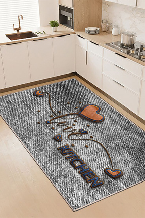 LTS HOME DIJITAL BASKILI Kaymaz Taban Yıkanabilir Modern Mutfak Halısı Salon ...