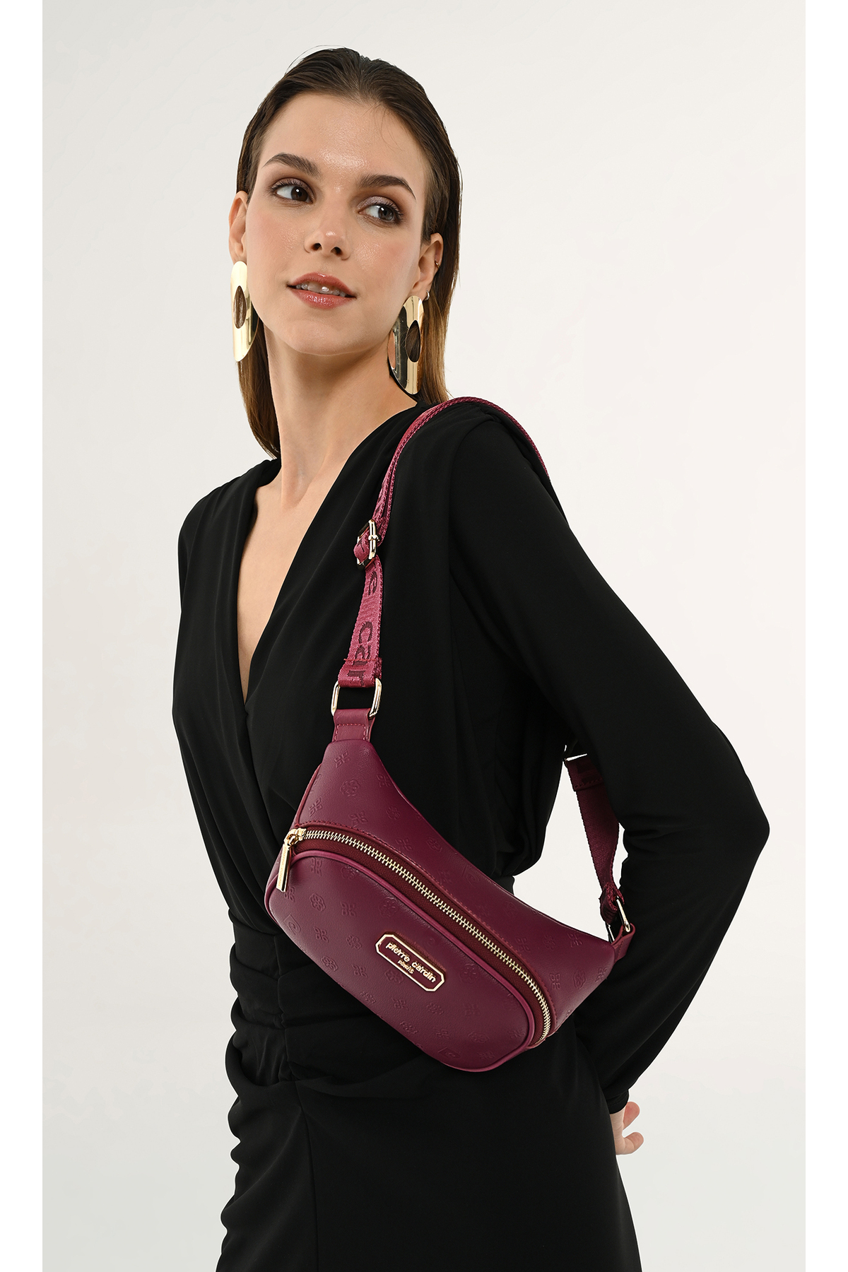 Pierre Cardin Limited Edition Vişne Ayarlanabilir Klipsli Askılı Fermuar Kapamalı Kadın Omuz Çantası Bel Çantası görsel 2